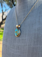 Handmade Gold Filled Over Sterling Silver & Sonoran Mountain Turquoise Inlay Pendant Necklace - Che Cose Belle