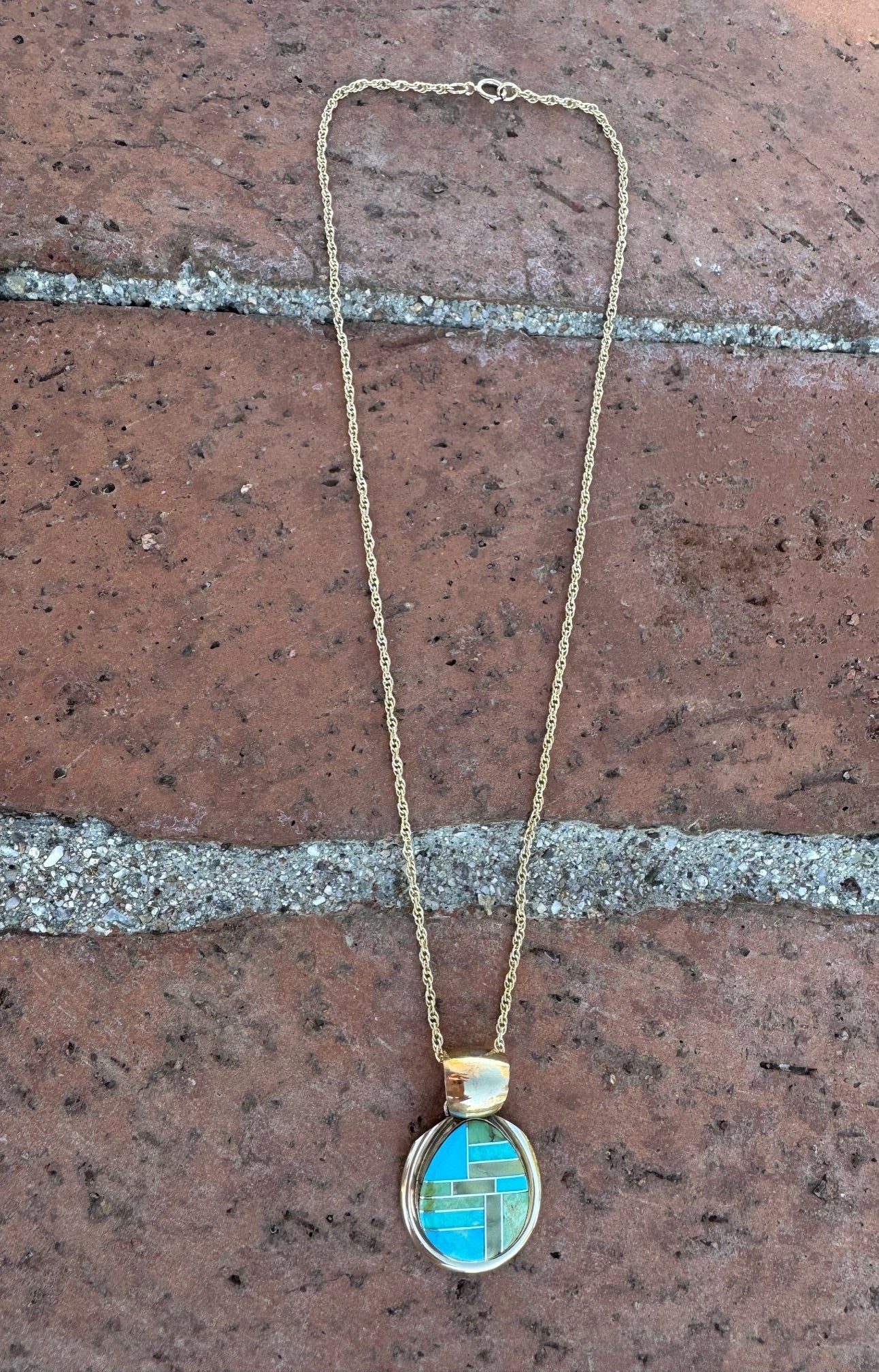 Handmade Gold Filled Over Sterling Silver & Sonoran Mountain Turquoise Inlay Pendant Necklace - Che Cose Belle