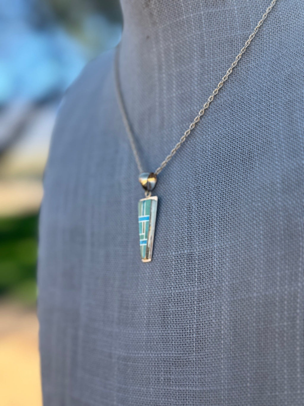Handmade Gold Filled Over Sterling Silver & Sonoran Mountain Turquoise Inlay Pendant Necklace - Che Cose Belle