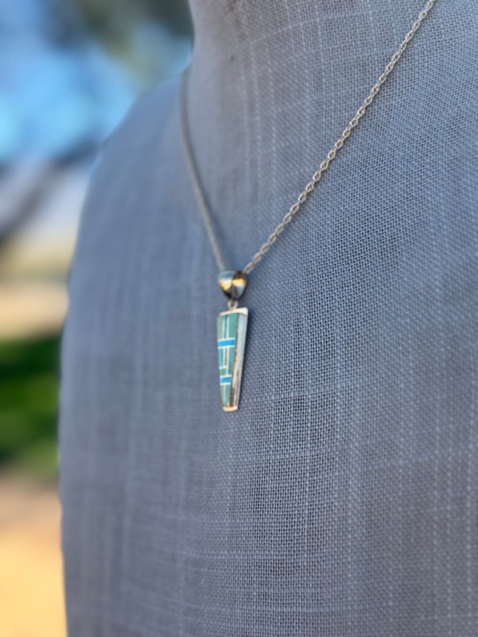 Handmade Gold Filled Over Sterling Silver & Sonoran Mountain Turquoise Inlay Pendant Necklace - Che Cose Belle