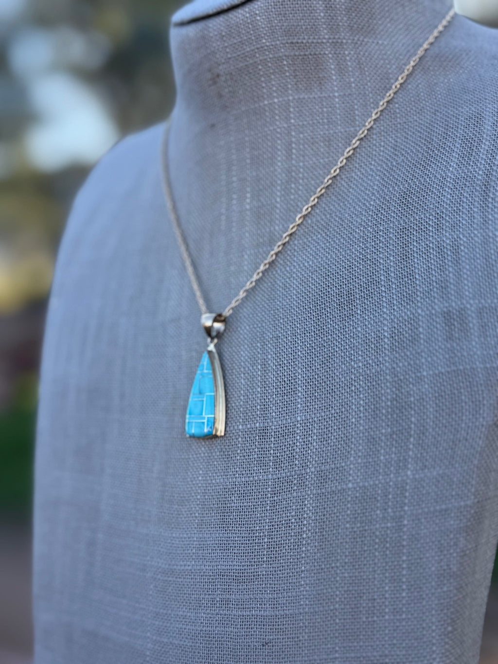 Handmade Gold Filled Over Sterling Silver & Turquoise Inlay Pendant Necklace 16" - Che Cose Belle