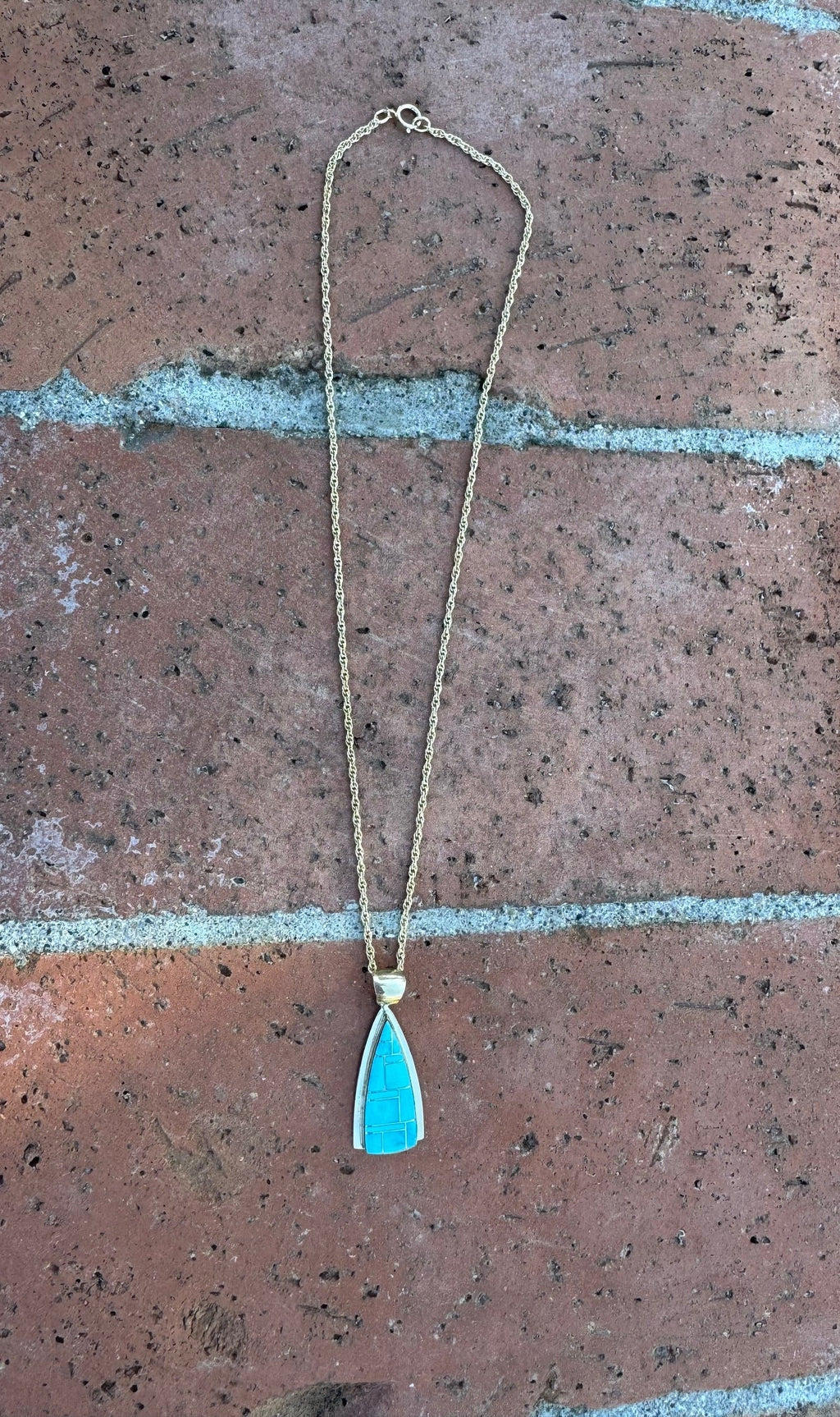 Handmade Gold Filled Over Sterling Silver & Turquoise Inlay Pendant Necklace 16" - Che Cose Belle