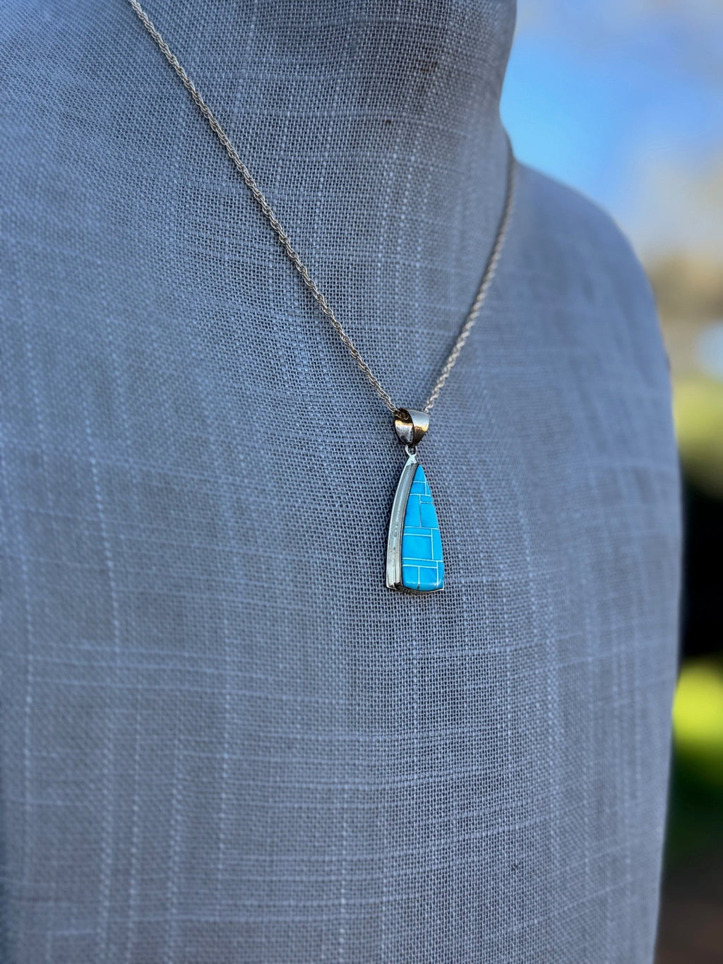 Handmade Gold Filled Over Sterling Silver & Turquoise Inlay Pendant Necklace 16" - Che Cose Belle
