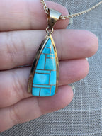Handmade Gold Filled Over Sterling Silver & Turquoise Inlay Pendant Necklace 16" - Che Cose Belle