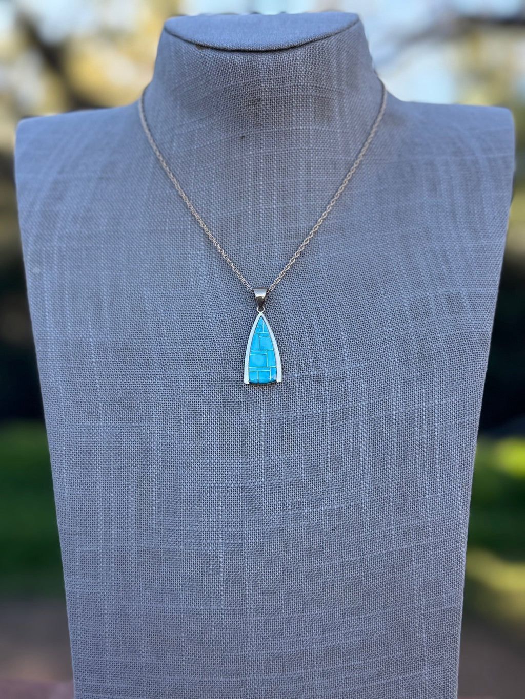 Handmade Gold Filled Over Sterling Silver & Turquoise Inlay Pendant Necklace 16" - Che Cose Belle