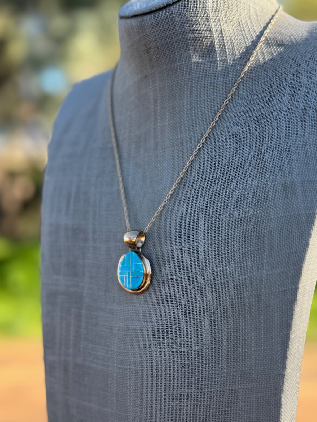 Handmade Gold Filled Over Sterling Silver & Turquoise Inlay Pendant Necklace - Che Cose Belle