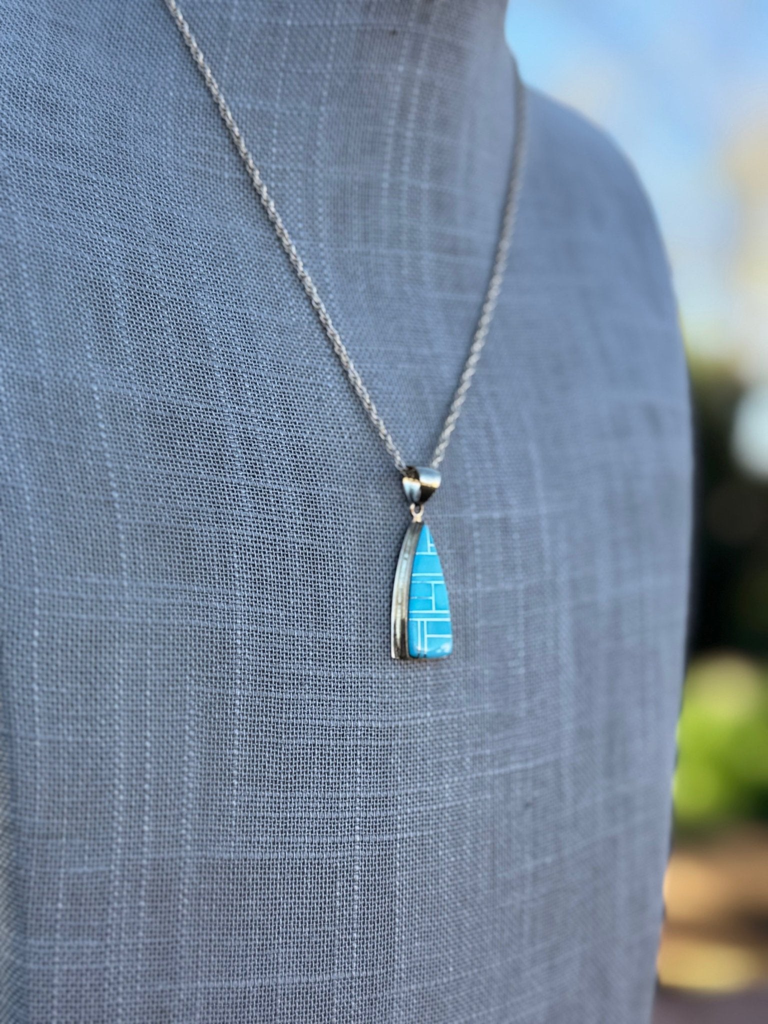 Handmade Gold Filled Over Sterling Silver & Turquoise Inlay Pendant Necklace 18" - Che Cose Belle