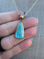 Handmade Gold Filled Over Sterling Silver & Turquoise Inlay Pendant Necklace 18" - Che Cose Belle