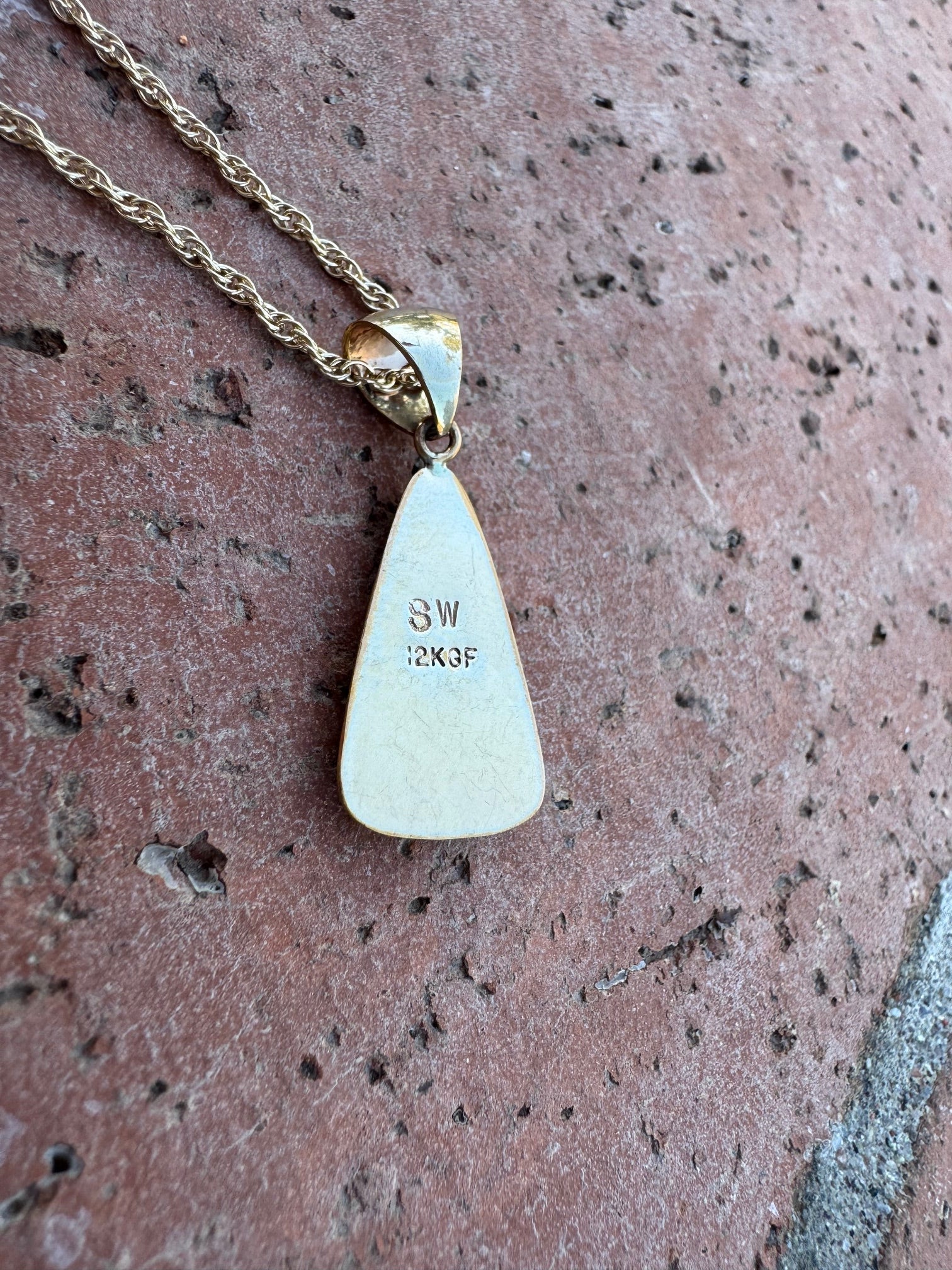 Handmade Gold Filled Over Sterling Silver & Turquoise Inlay Pendant Necklace 18" - Che Cose Belle
