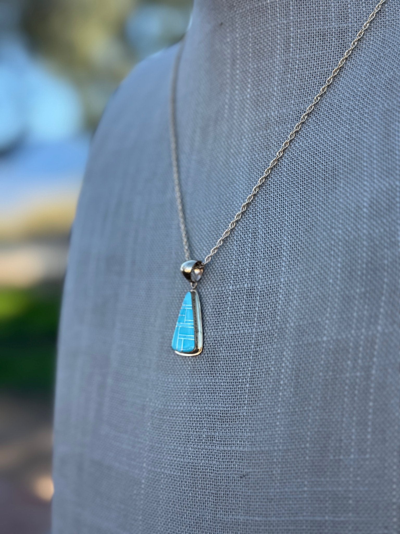 Handmade Gold Filled Over Sterling Silver & Turquoise Inlay Pendant Necklace 18" - Che Cose Belle
