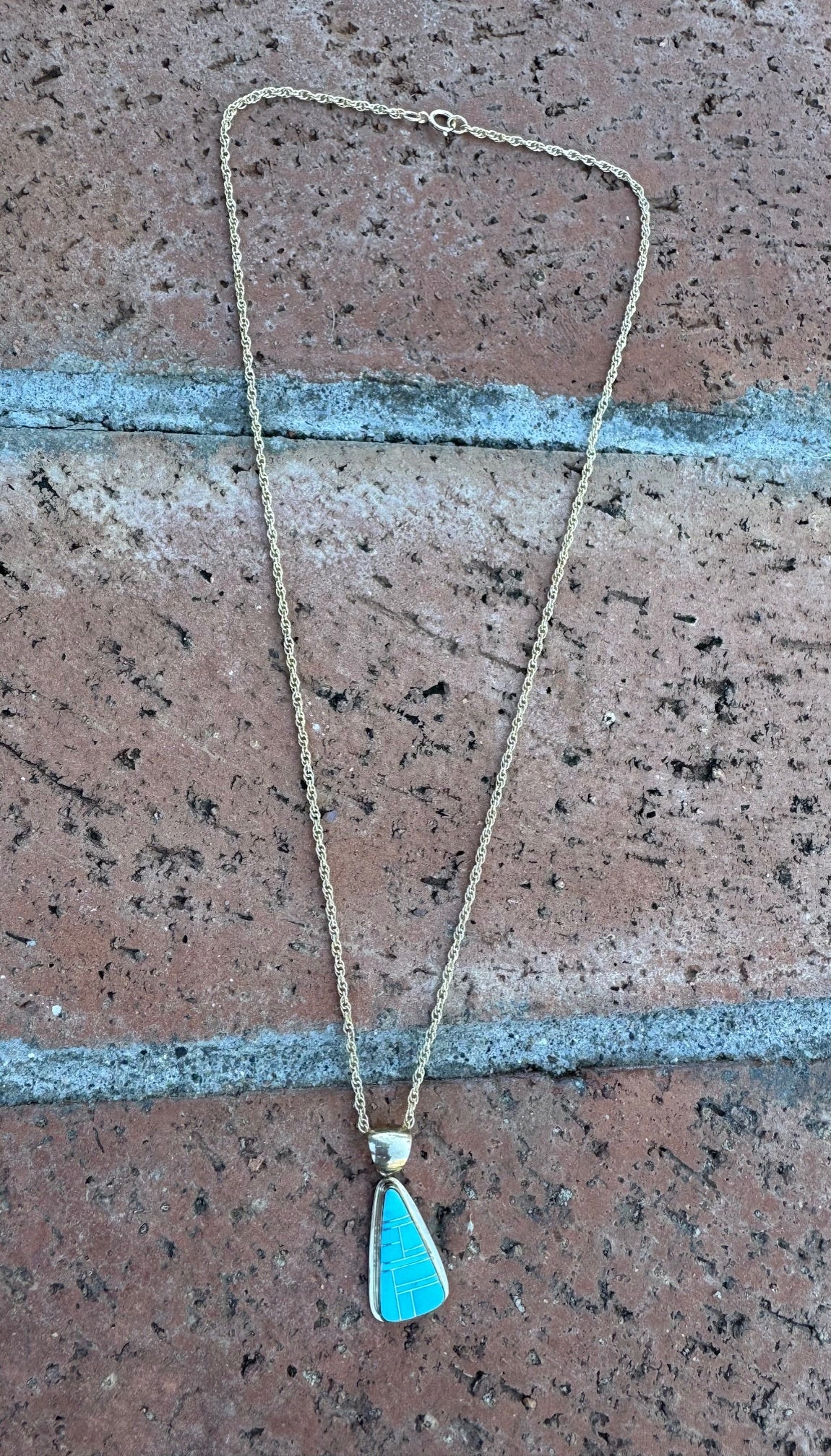 Handmade Gold Filled Over Sterling Silver & Turquoise Inlay Pendant Necklace 18" - Che Cose Belle