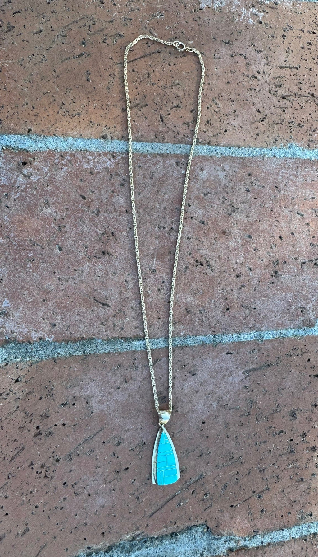 Handmade Gold Filled Over Sterling Silver & Turquoise Inlay Pendant Necklace 18" - Che Cose Belle