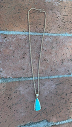 Handmade Gold Filled Over Sterling Silver & Turquoise Inlay Pendant Necklace 18" - Che Cose Belle