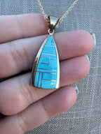 Handmade Gold Filled Over Sterling Silver & Turquoise Inlay Pendant Necklace 18" - Che Cose Belle