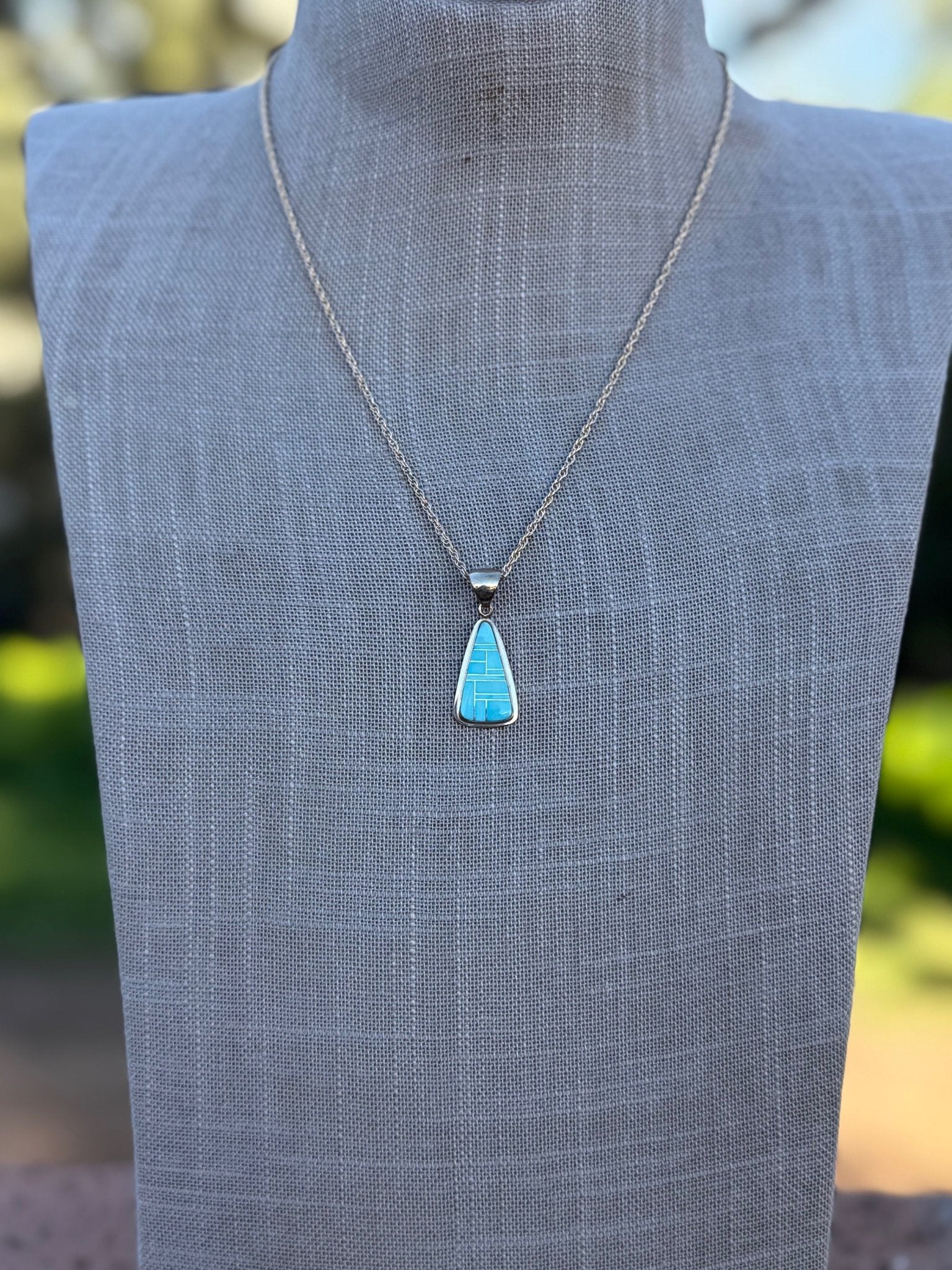 Handmade Gold Filled Over Sterling Silver & Turquoise Inlay Pendant Necklace 18" - Che Cose Belle