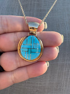 Handmade Gold Filled Over Sterling Silver & Turquoise Inlay Pendant Necklace - Che Cose Belle