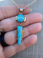Handmade Gold Filled Over Sterling Silver & Turquoise Inlay Pendant Necklace - Che Cose Belle
