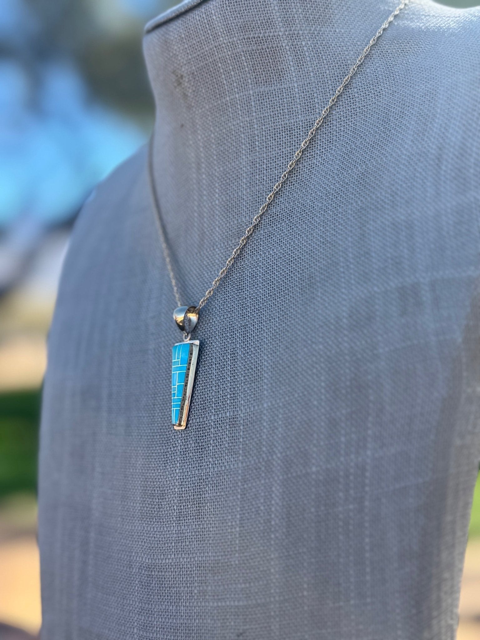 Handmade Gold Filled Over Sterling Silver & Turquoise Inlay Pendant Necklace - Che Cose Belle