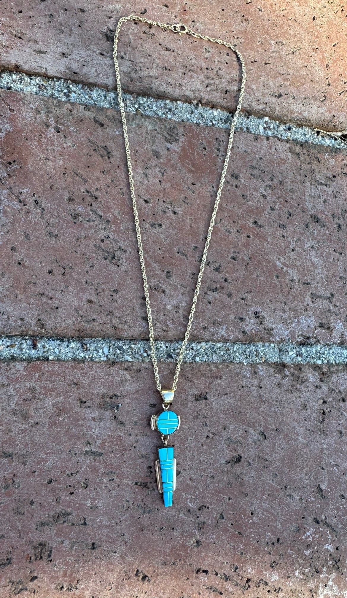 Handmade Gold Filled Over Sterling Silver & Turquoise Inlay Pendant Necklace - Che Cose Belle