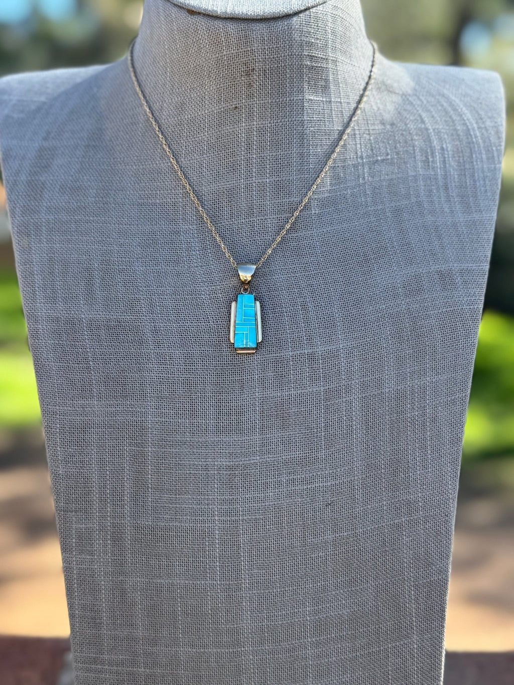 Handmade Gold Filled Over Sterling Silver & Turquoise Inlay Pendant Necklace - Che Cose Belle