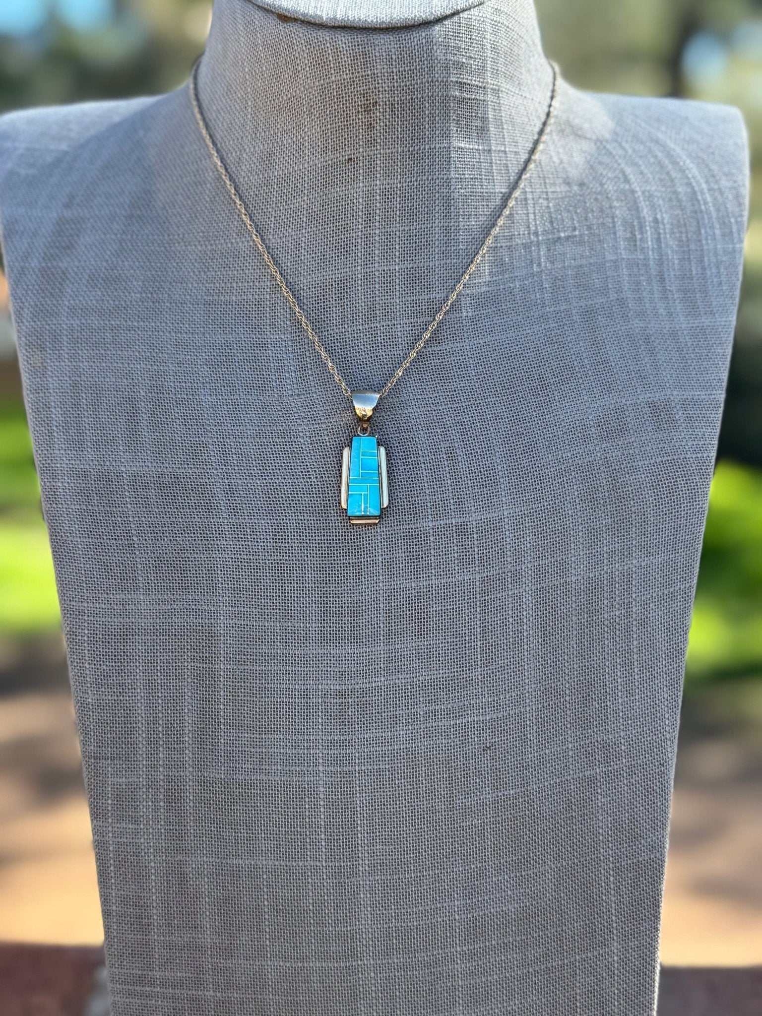 Handmade Gold Filled Over Sterling Silver & Turquoise Inlay Pendant Necklace - Che Cose Belle
