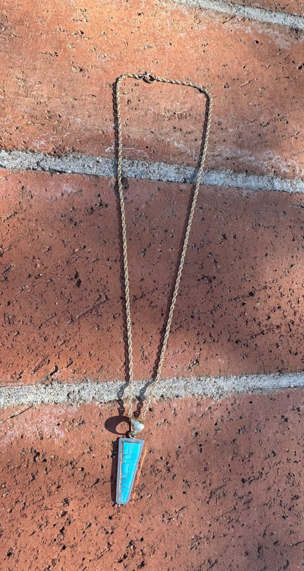 Handmade Gold Filled Over Sterling Silver & Turquoise Inlay Pendant Necklace - Che Cose Belle