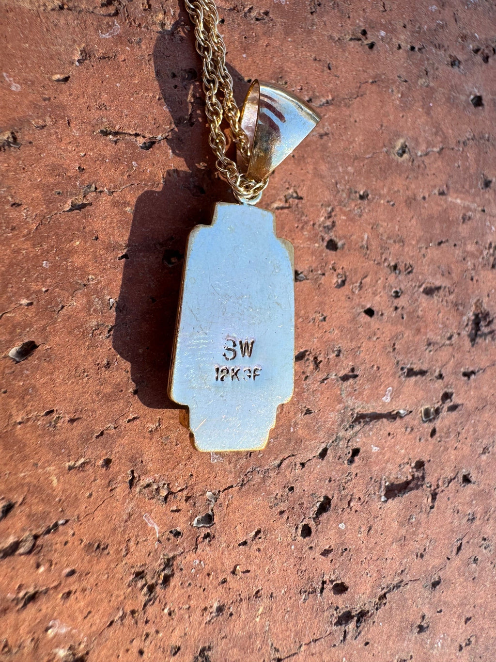 Handmade Gold Filled Over Sterling Silver & Turquoise Inlay Pendant Necklace - Che Cose Belle