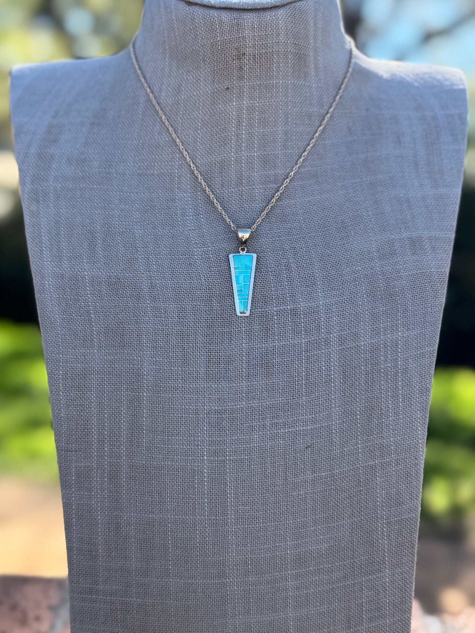 Handmade Gold Filled Over Sterling Silver & Turquoise Inlay Pendant Necklace - Che Cose Belle