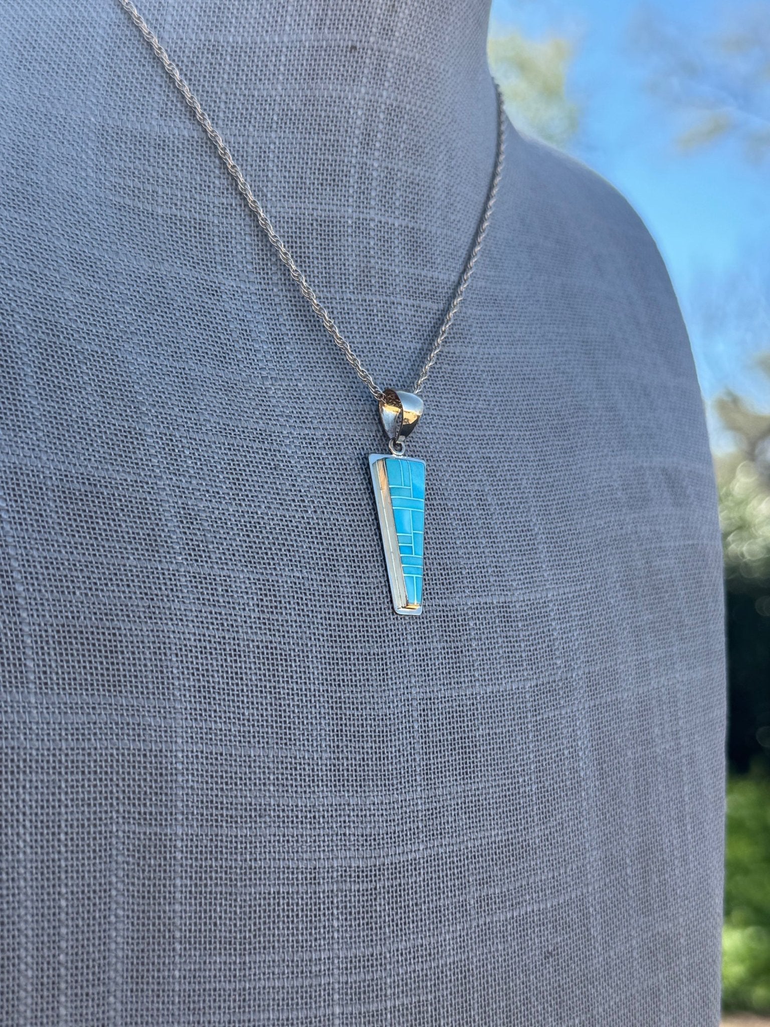 Handmade Gold Filled Over Sterling Silver & Turquoise Inlay Pendant Necklace - Che Cose Belle