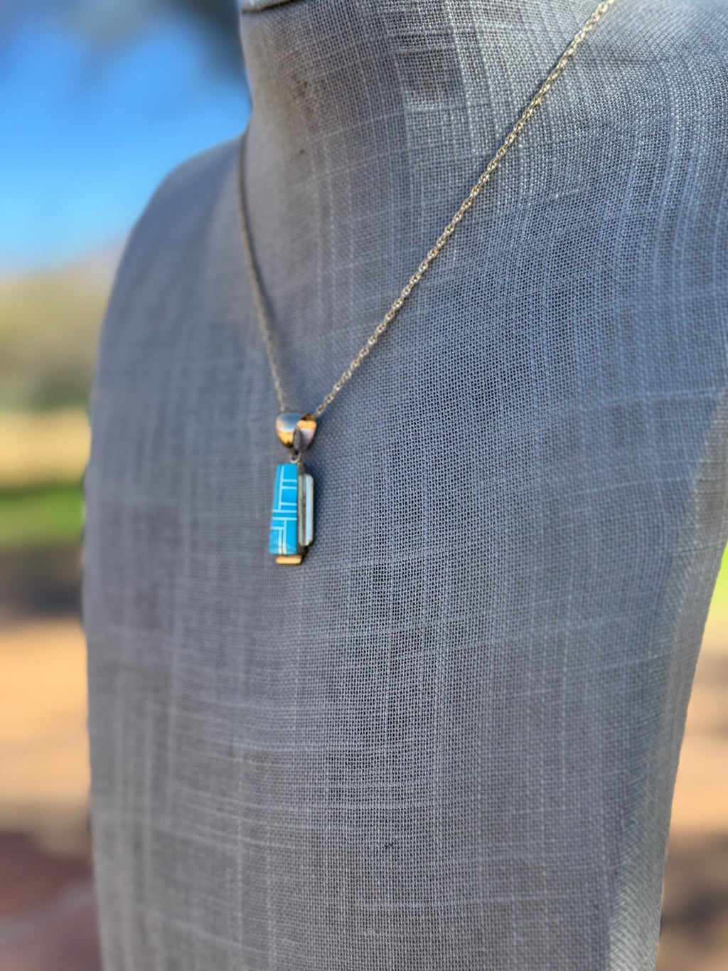 Handmade Gold Filled Over Sterling Silver & Turquoise Inlay Pendant Necklace - Che Cose Belle