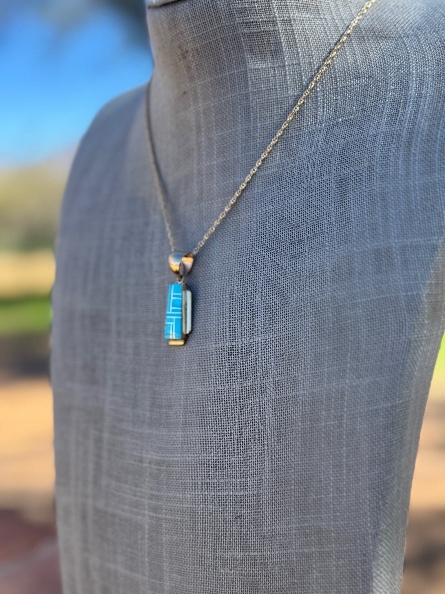 Handmade Gold Filled Over Sterling Silver & Turquoise Inlay Pendant Necklace - Che Cose Belle