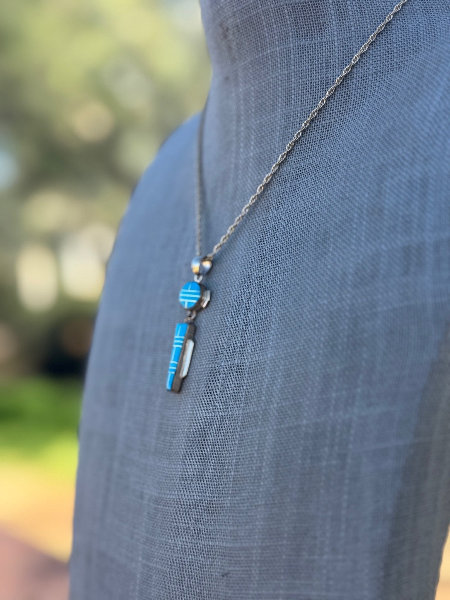 Handmade Gold Filled Over Sterling Silver & Turquoise Inlay Pendant Necklace - Che Cose Belle
