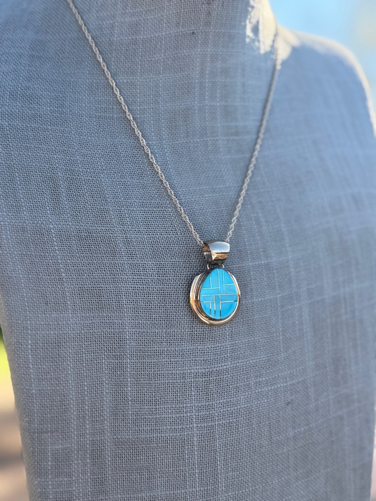 Handmade Gold Filled Over Sterling Silver & Turquoise Inlay Pendant Necklace - Che Cose Belle
