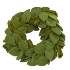 Handmade Hand Felted Wool Wreath - Green Leaves Embroidery - 14" Arcadia Home