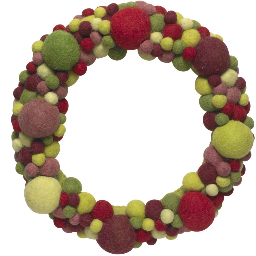 Handmade Hand Felted Wool Wreath - Multicolor Ball - 14" Arcadia Home - Che Cose Belle