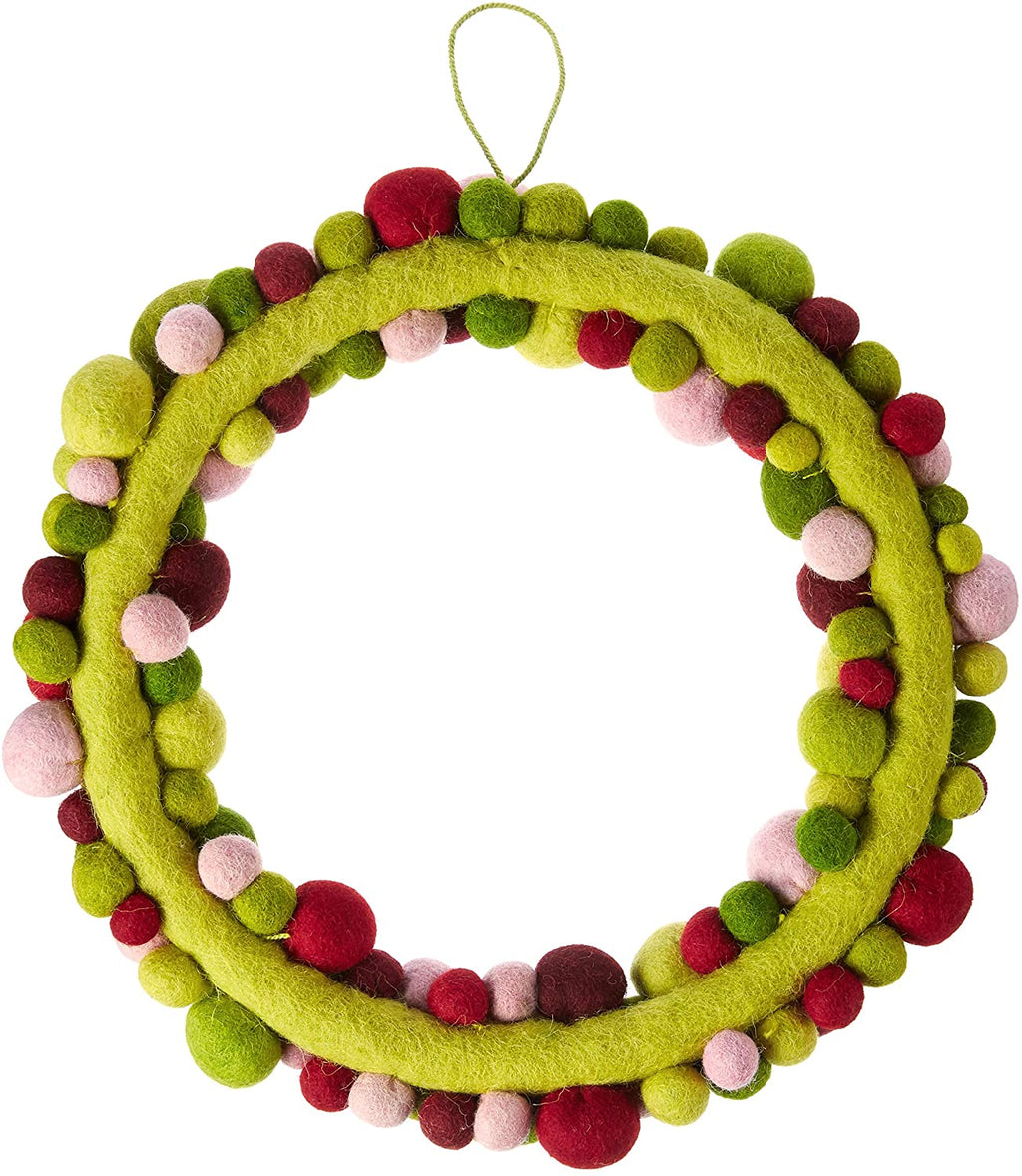 Handmade Hand Felted Wool Wreath - Multicolor Ball - 14" Arcadia Home - Che Cose Belle