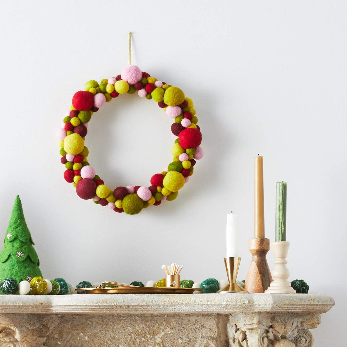 Handmade Hand Felted Wool Wreath - Multicolor Ball - 14" Arcadia Home - Che Cose Belle