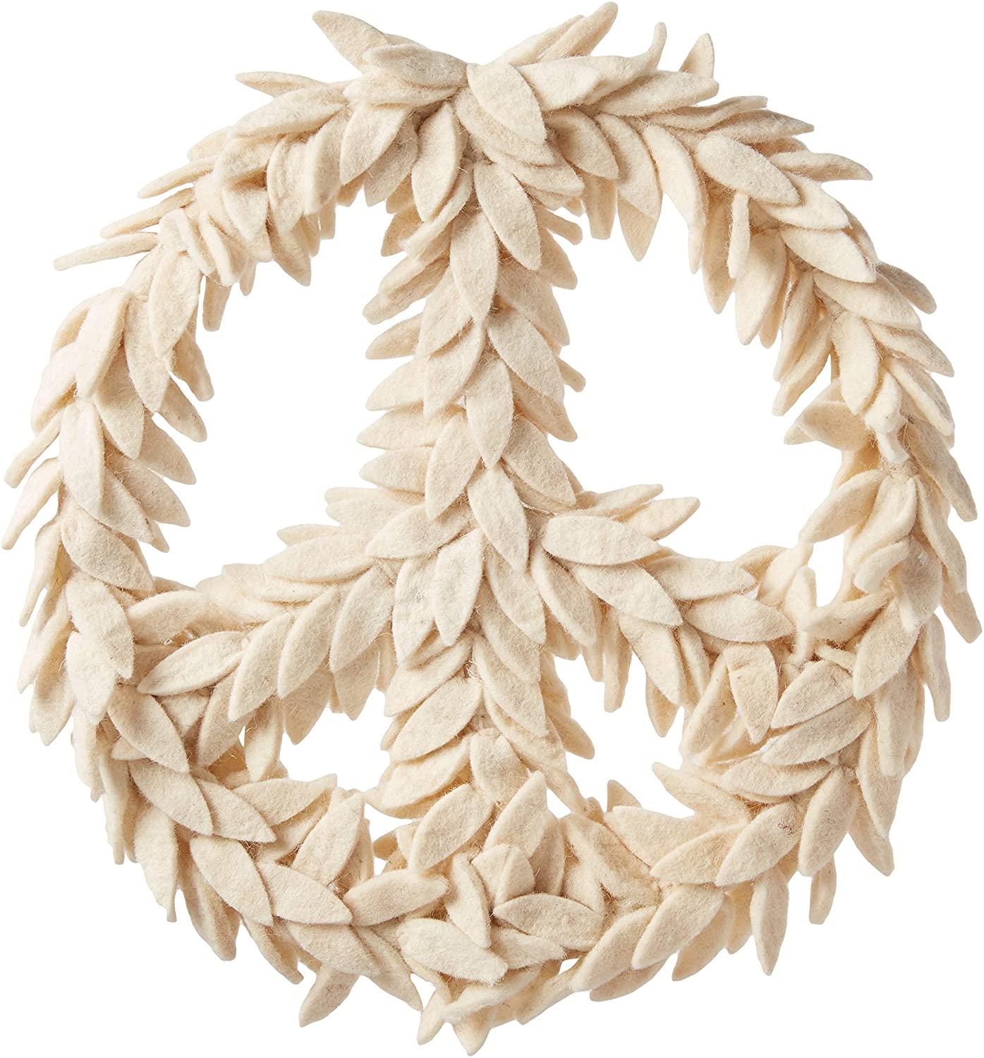 Handmade Hand Felted Wool Wreath - Peace Symbol Cream - 14" Arcadia Home - Che Cose Belle