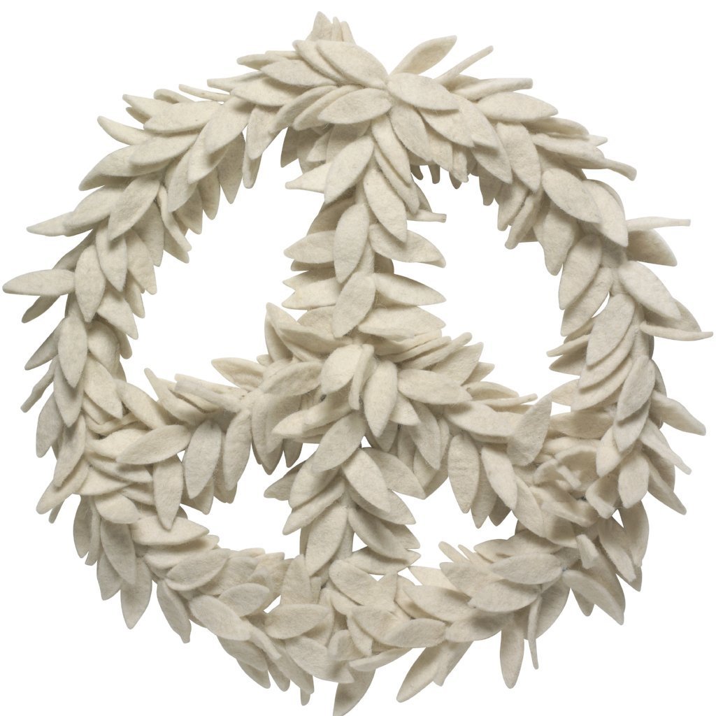 Handmade Hand Felted Wool Wreath - Peace Symbol Cream - 14" Arcadia Home - Che Cose Belle