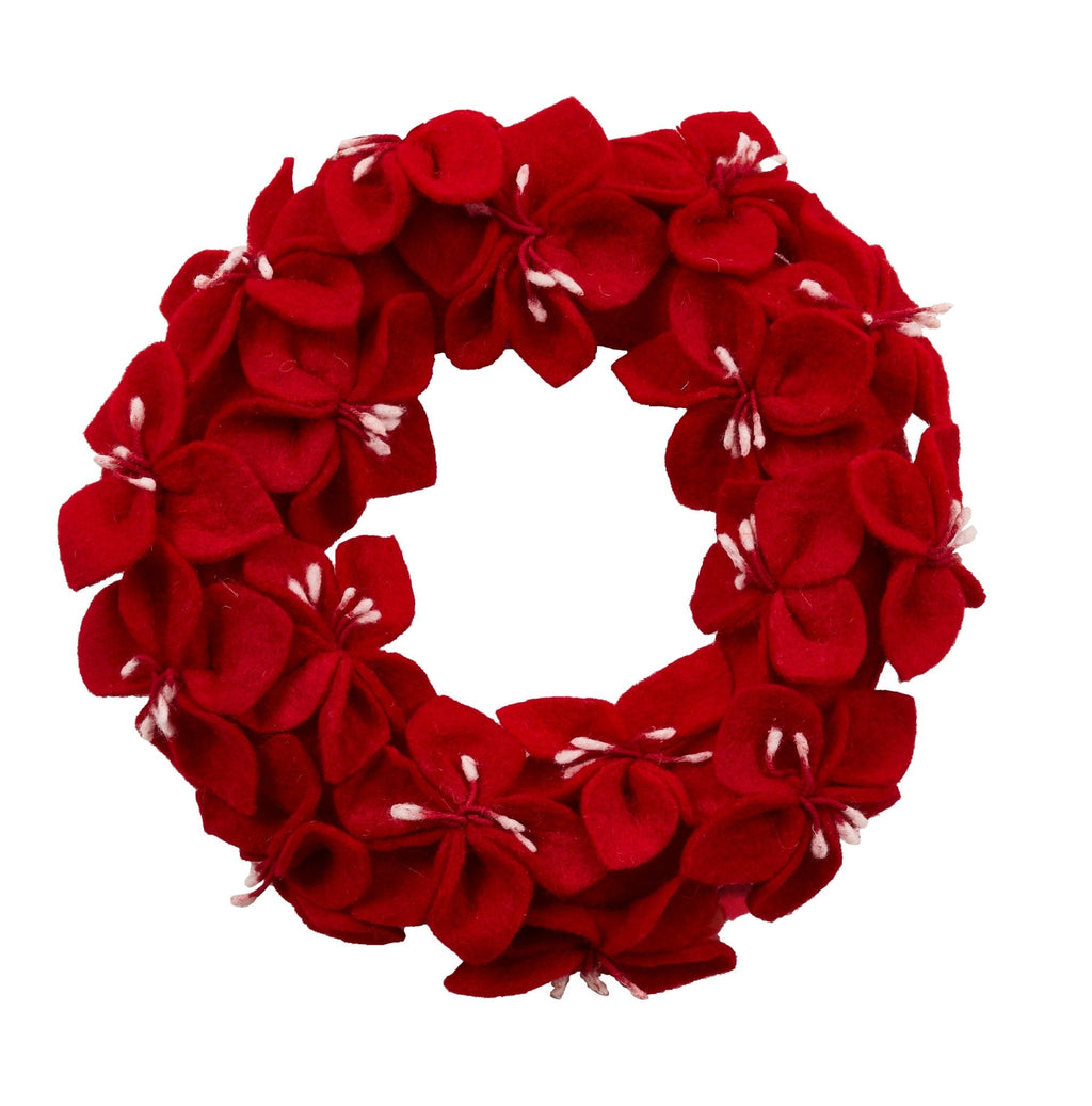 Handmade Hand Felted Wool Wreath - Red Amaryllis Flowers - 14" Arcadia Home - Che Cose Belle