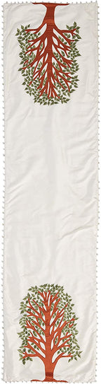 Handmade Ivory Silk Table Runner Tree of Life Embroidery and Hand Beading - 18"x72" Arcadia Home - Che Cose Belle