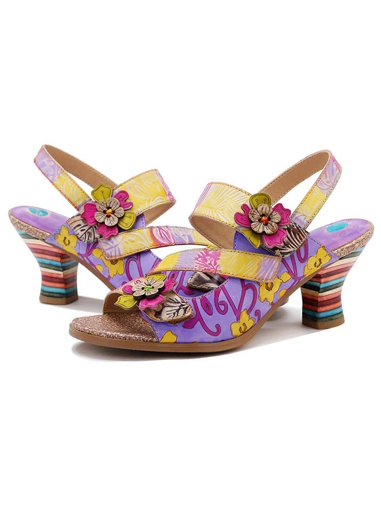 Handmade Leather Colored Stripe Heel Comfy Sandals - Che Cose Belle
