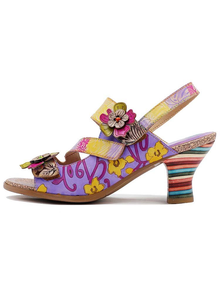 Handmade Leather Colored Stripe Heel Comfy Sandals - Che Cose Belle