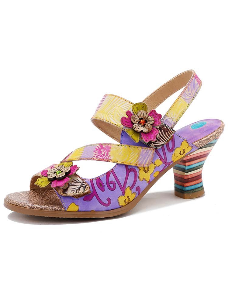 Handmade Leather Colored Stripe Heel Comfy Sandals - Che Cose Belle