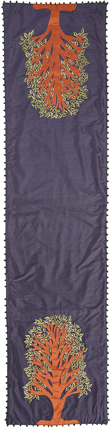 Handmade Navy Silk Table Runner Tree of Life Embroidery and Hand Beading - 18"x72" Arcadia Home - Che Cose Belle
