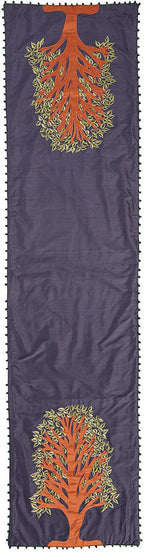 Handmade Navy Silk Table Runner Tree of Life Embroidery and Hand Beading - 18"x72" Arcadia Home - Che Cose Belle