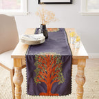 Handmade Navy Silk Table Runner Tree of Life Embroidery and Hand Beading - 18"x72" Arcadia Home - Che Cose Belle