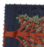 Handmade Navy Silk Table Runner Tree of Life Embroidery and Hand Beading - 18"x72" Arcadia Home - Che Cose Belle