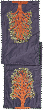 Handmade Navy Silk Table Runner Tree of Life Embroidery and Hand Beading - 18"x72" Arcadia Home - Che Cose Belle