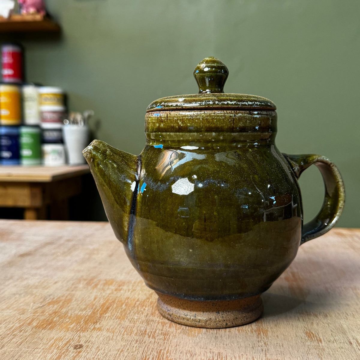 Handmade Olive Green Stoneware Teapot | Wheel-Thrown Ceramic Teapot - Che Cose Belle